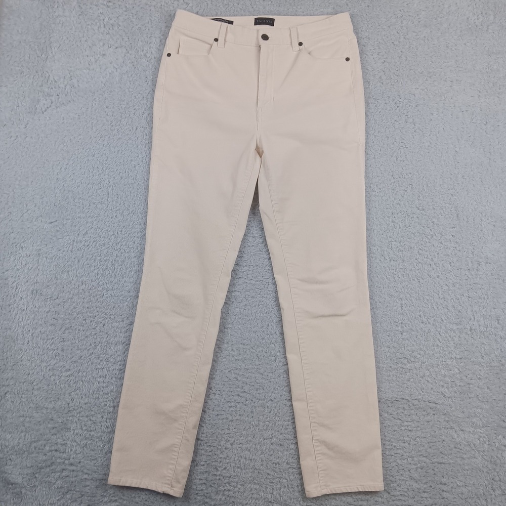 Talbots Corduroy Straight Leg Pant Women 6 Cream Off-White Fine Wale Stretch